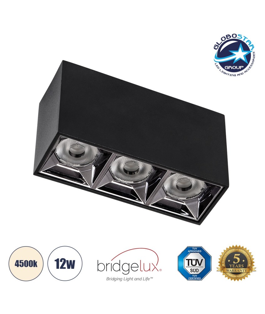 GLOBOSTAR® LUMINAR 60324 Downlight Σποτ LED 12W 1680lm 36° AC 220-240V IP20 Φυσικό Λευκό 4500K - Osram SMD Chip & TÜV SÜD Driver - Μαύρο Ματ - Μ11.8 x Π4.2 x Υ6.6cm - 5 Χρόνια Εγγύηση